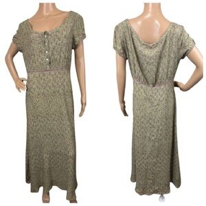Vintage 90s Stonebridge Floral Maxi Dress with Button and Velvet Trim Detail